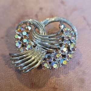 Vintage Signed Silver Brooch with Iridescent AB Accents